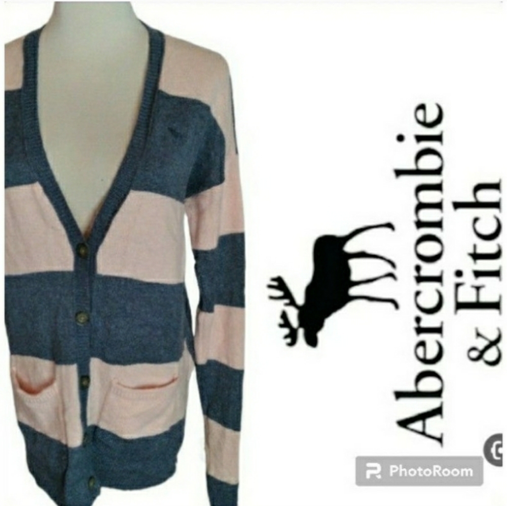 Y2K ABERCROMBIE & FITCH CARDIGAN PINK AND BLUE STRIPED MEDIUM WOMENS